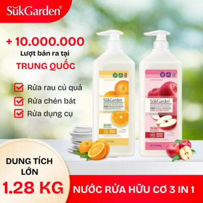 Nước rửa hữ cơ 3n1, rửa được rau củ quả, chén bát và dụng cụ. Với sự tiện lợi và an toàn, Sukgarden là lựa chọn hoàn hảo cho sức khỏe gia đình