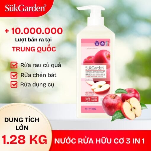 3Sukgarden - nước rửa hữu cơ 3n1 hương táo