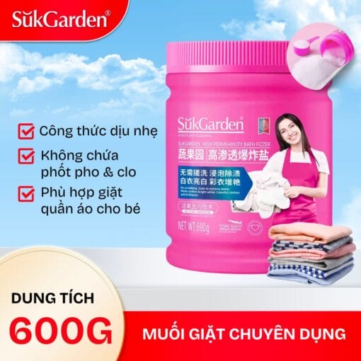 SukGarden – Muối Tẩy Vết Bẩn Quần áo, Đồ Dùng Oxy Hoạt Tính Cao 600g